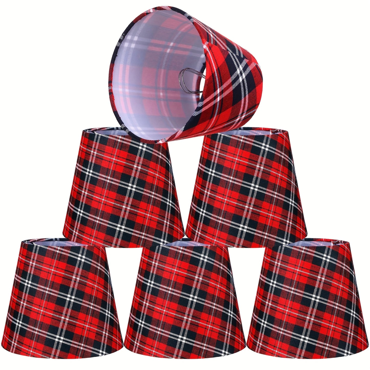 6pcs Red Plaid Chandelier Lamp Shades Set