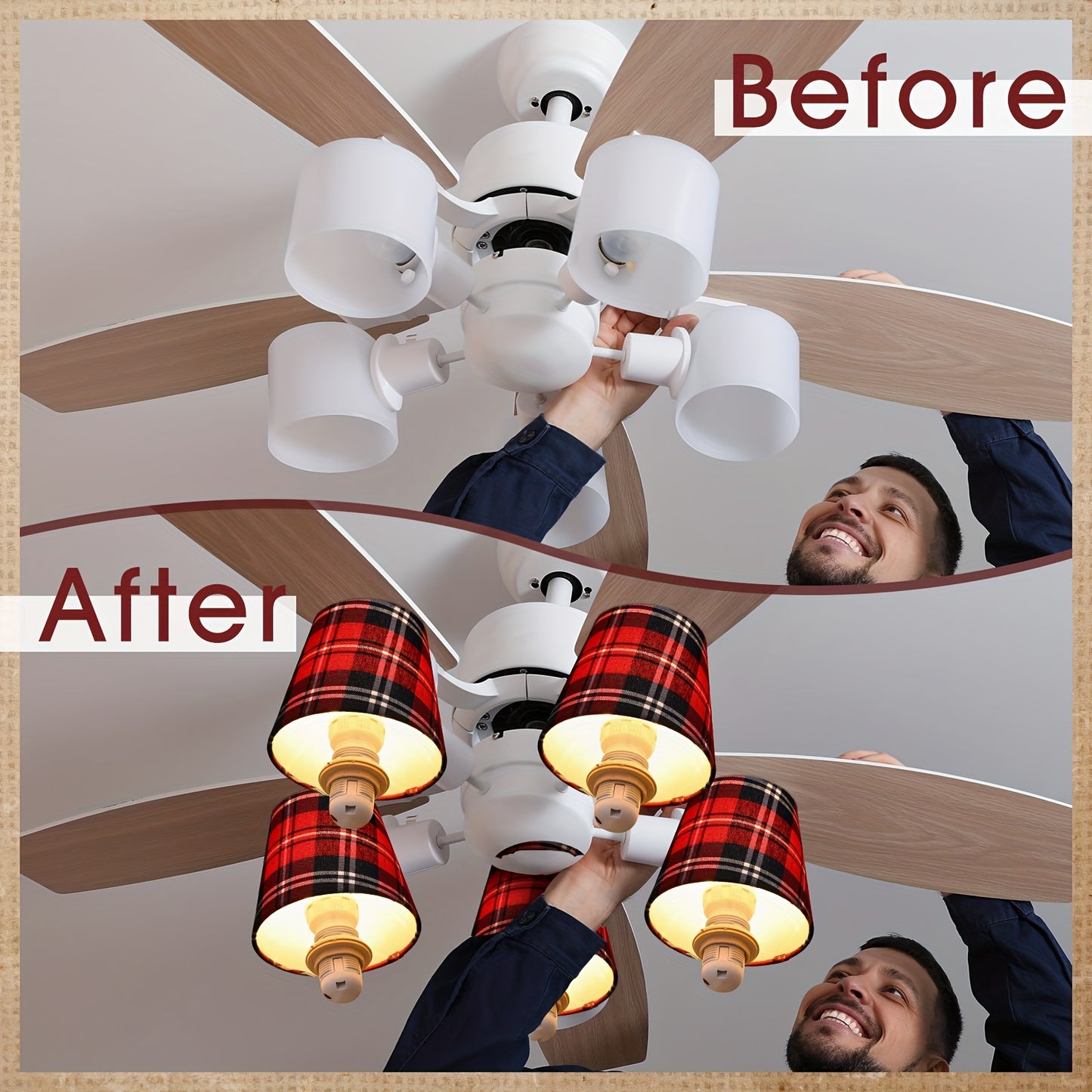 6pcs Red Plaid Chandelier Lamp Shades Set