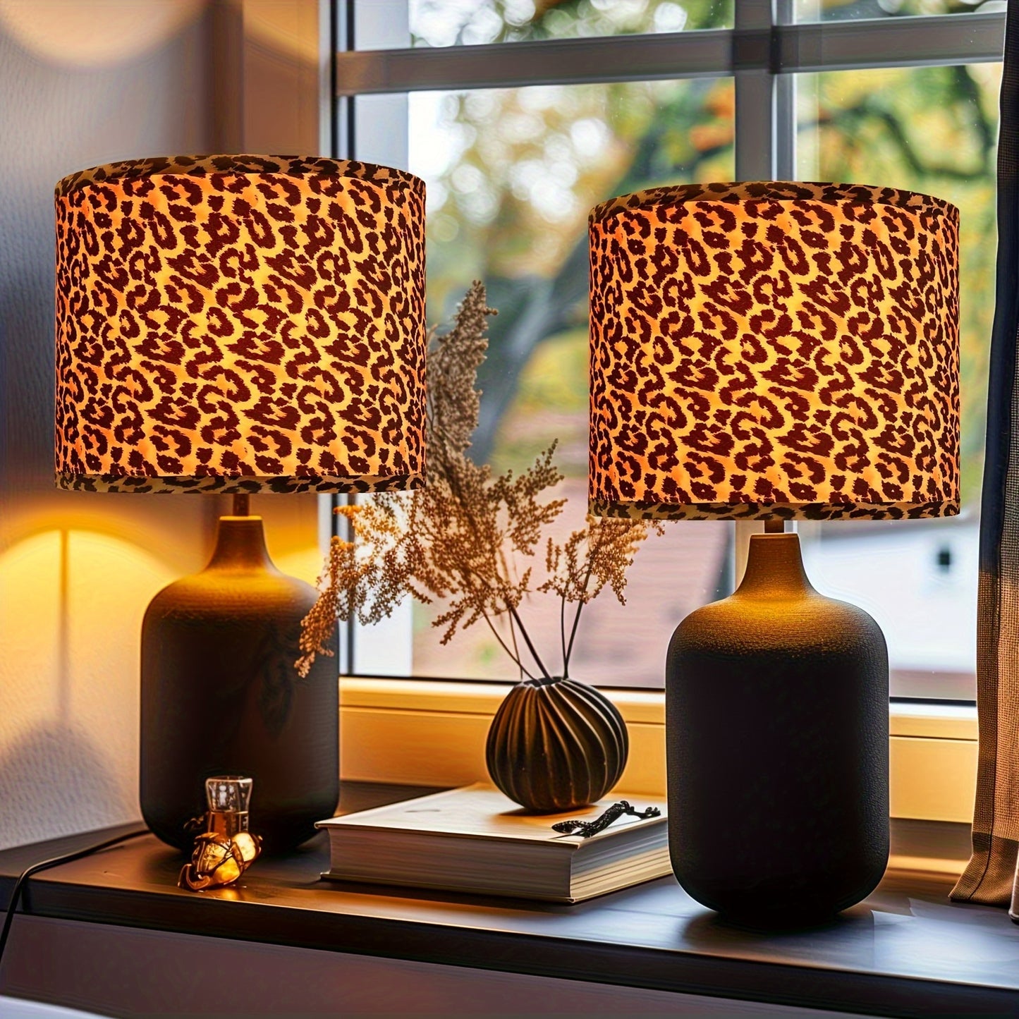 Large Lampshade Set Of 2 Drum Lampshades 15 "top X 15" Bottom X 12 "high, Large Lampshade Spider Pincer Lampshades With 10" Height Easy To Assemble Delicate Leopard Print Appearance Modern And Traditional Style Table Lamps, F - Adrianas Specialty Lamp Shades