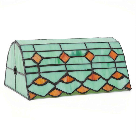 Tiffany Style Stained Glass Lamp Shade, Antique Finish Handcrafted Art Glass, Decorative Bankers Desk Light Cover, Retro Bird and Flower Pattern, No Electricity Required