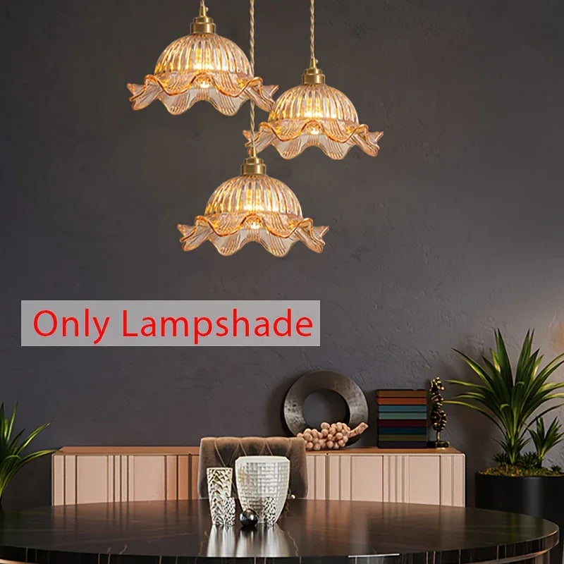 1pc Art Deco Amber Flower Glass Pendant Lamp Shade