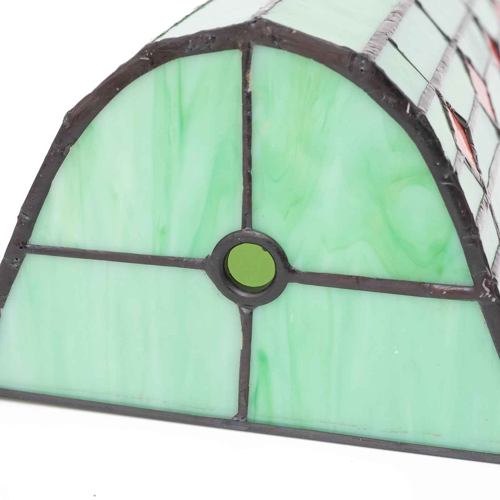 Tiffany Style Stained Glass Lamp Shade, Antique Finish Handcrafted Art Glass, Decorative Bankers Desk Light Cover, Retro Bird and Flower Pattern, No Electricity Required
