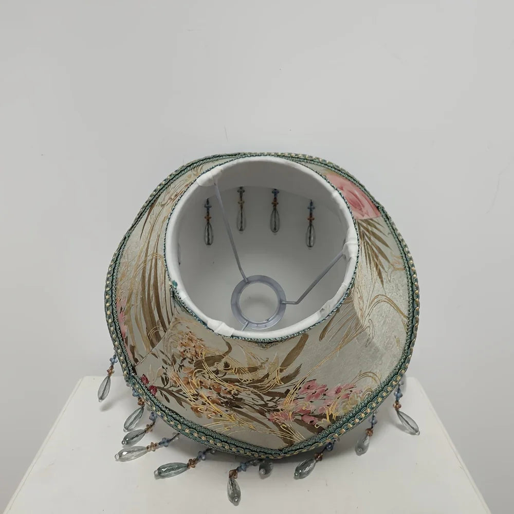 New Chinese-Style Printed Lampshade with Bead Fringe Trim