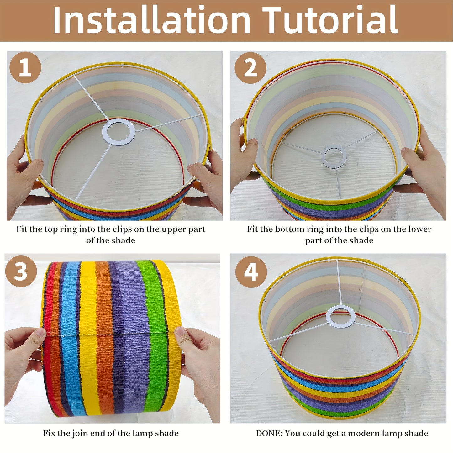 Vibrant Rainbow Print Linen Fabric Lampshade - Adds a Pop of Color to Your Home Decor, Fits Standard Table Lamps 11.8"x11.8"x7.8", Easy to Install and Maintain - Adrianas Specialty Lamp Shades