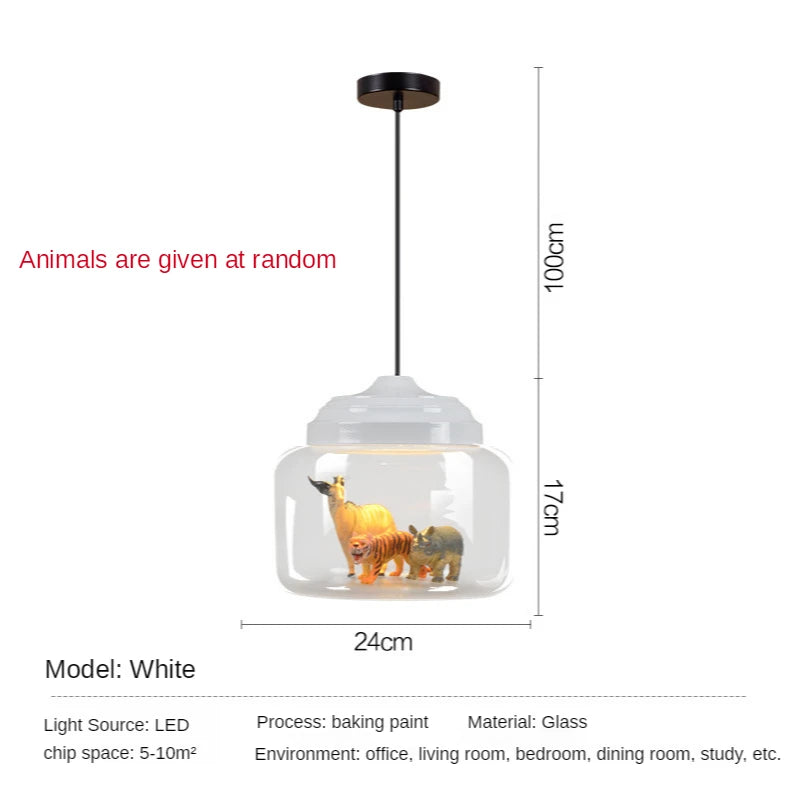 Modern LED Pendant Light with Glass Lampshade Cute Animal Lighting Fixture for Children's Reading And Living Room Decor Hanging Suspension