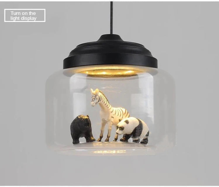 Modern LED Pendant Light with Glass Lampshade Cute Animal Lighting Fixture for Children's Reading And Living Room Decor Hanging Suspension