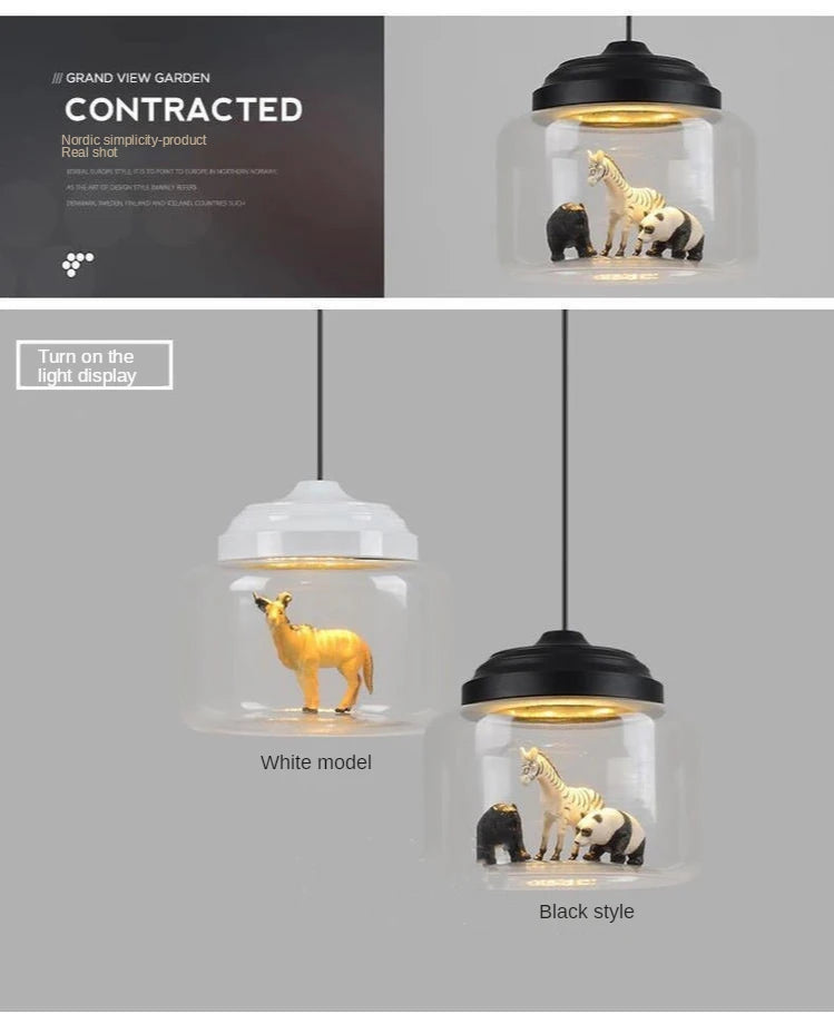 Modern LED Pendant Light with Glass Lampshade Cute Animal Lighting Fixture for Children's Reading And Living Room Decor Hanging Suspension