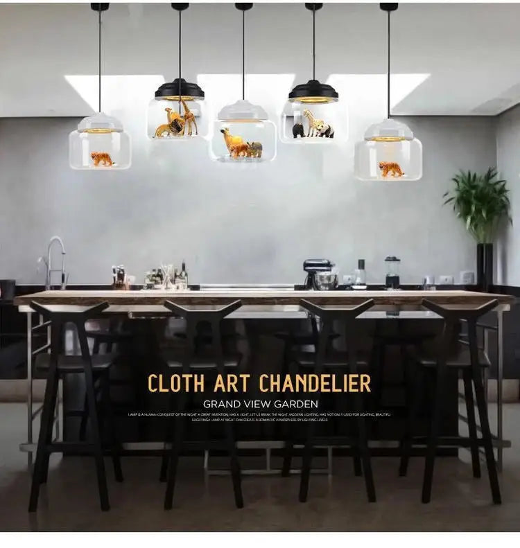 Modern LED Pendant Light with Glass Lampshade Cute Animal Lighting Fixture for Children's Reading And Living Room Decor Hanging Suspension