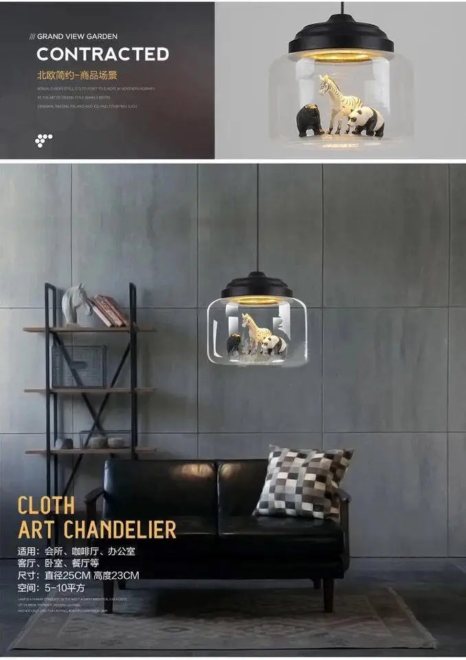 Modern LED Pendant Light with Glass Lampshade Cute Animal Lighting Fixture for Children's Reading And Living Room Decor Hanging Suspension