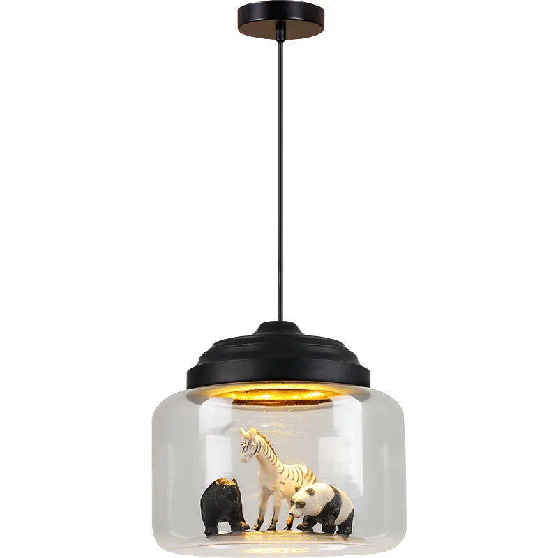 Modern LED Pendant Light with Glass Lampshade Cute Animal Lighting Fixture for Children's Reading And Living Room Decor Hanging Suspension