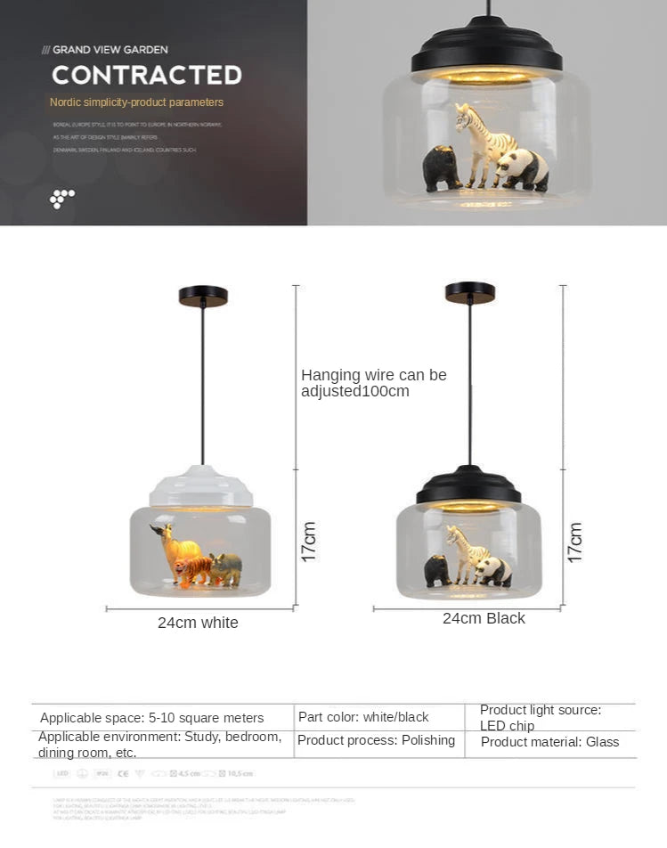 Modern LED Pendant Light with Glass Lampshade Cute Animal Lighting Fixture for Children's Reading And Living Room Decor Hanging Suspension