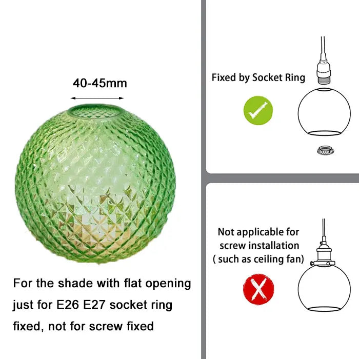 Green Glass Lamp Shade Replacement with Reverse or Flat Hole Fitter - Adrianas Specialty Lamp Shades
