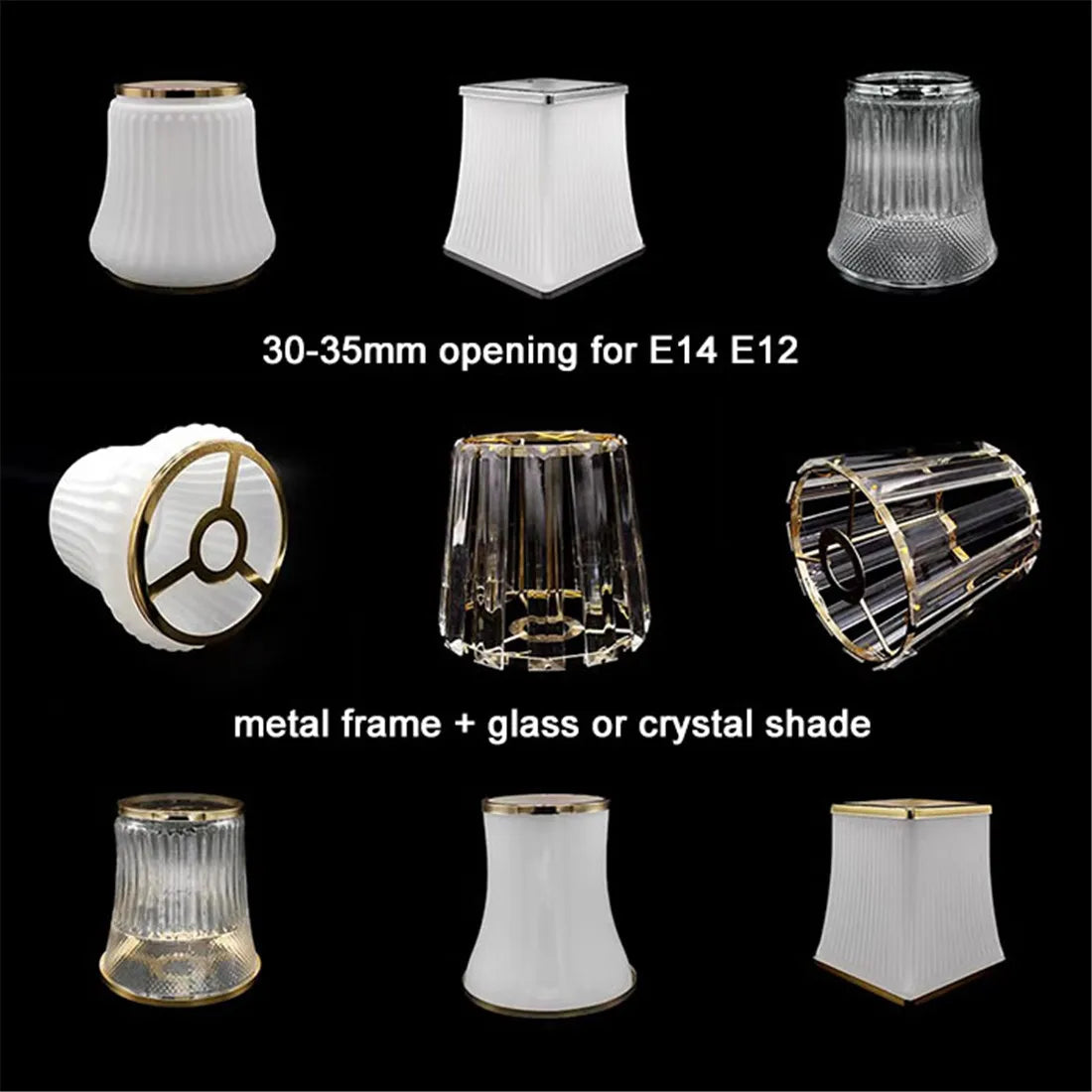 Modern 30-35mm Opening Glass or Crystal Lamp Shade with Metal Frame for E14 E12 Chandelier Lampshade Replacement - Adrianas Specialty Lamp Shades
