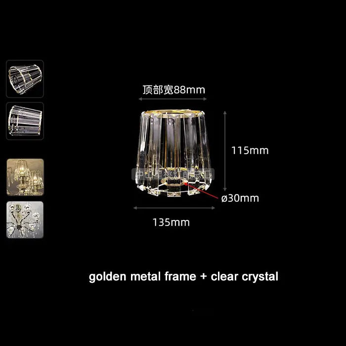 Modern 30-35mm Opening Glass or Crystal Lamp Shade with Metal Frame for E14 E12 Chandelier Lampshade Replacement - Adrianas Specialty Lamp Shades