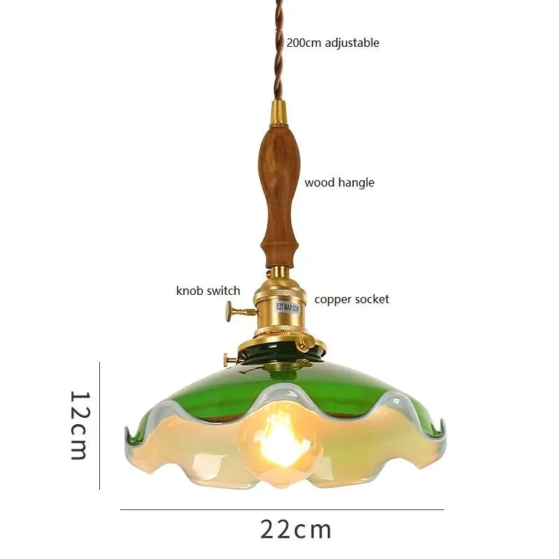 IWHD 2023 New Style Edison Vintage Pendant Lamp Beside Green Glass Copper Socket Home Decor Bedroom Dinning Living Room Lights