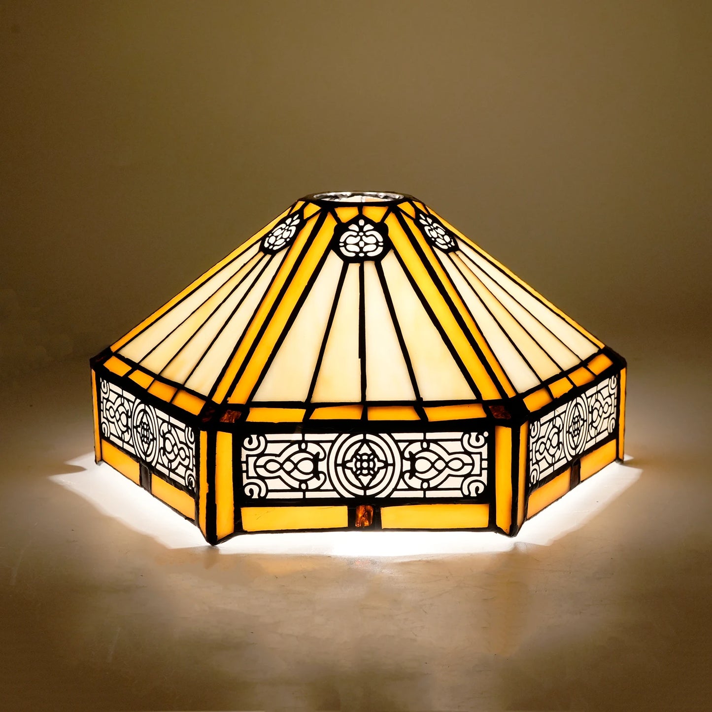 10" Brown Hexagon Stained Glass Lamp Shade - Vintage-Inspired Perfect for Pendant Floor Lamps