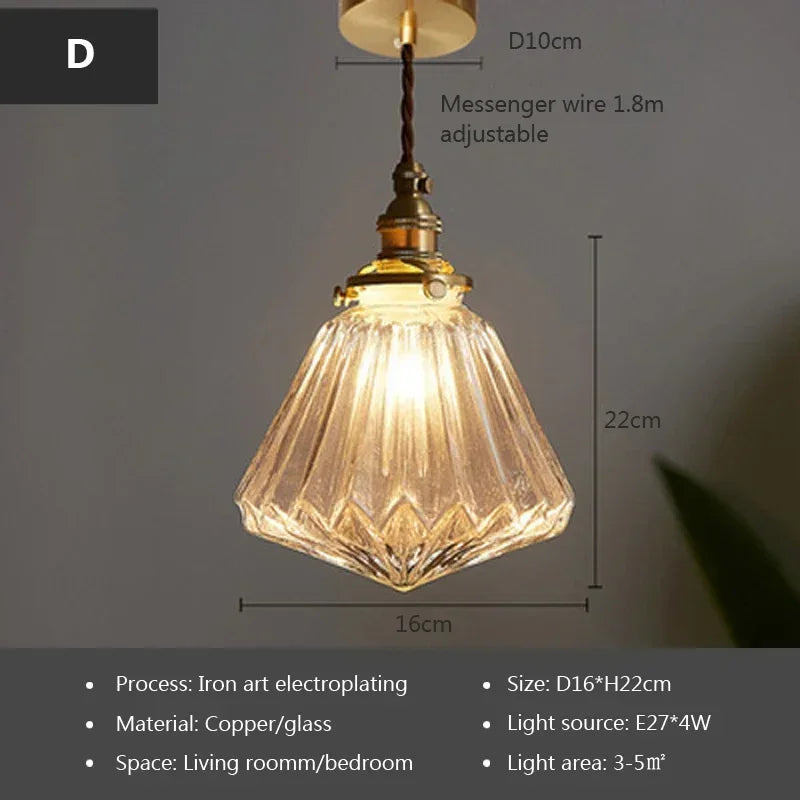 Glass Pendant Light Nordic Dining Room Retro Chandeliers Creative Minimal E27 Transparent Lampshade For Restaurant Lamp Lustre - Adrianas Specialty Lamp Shades