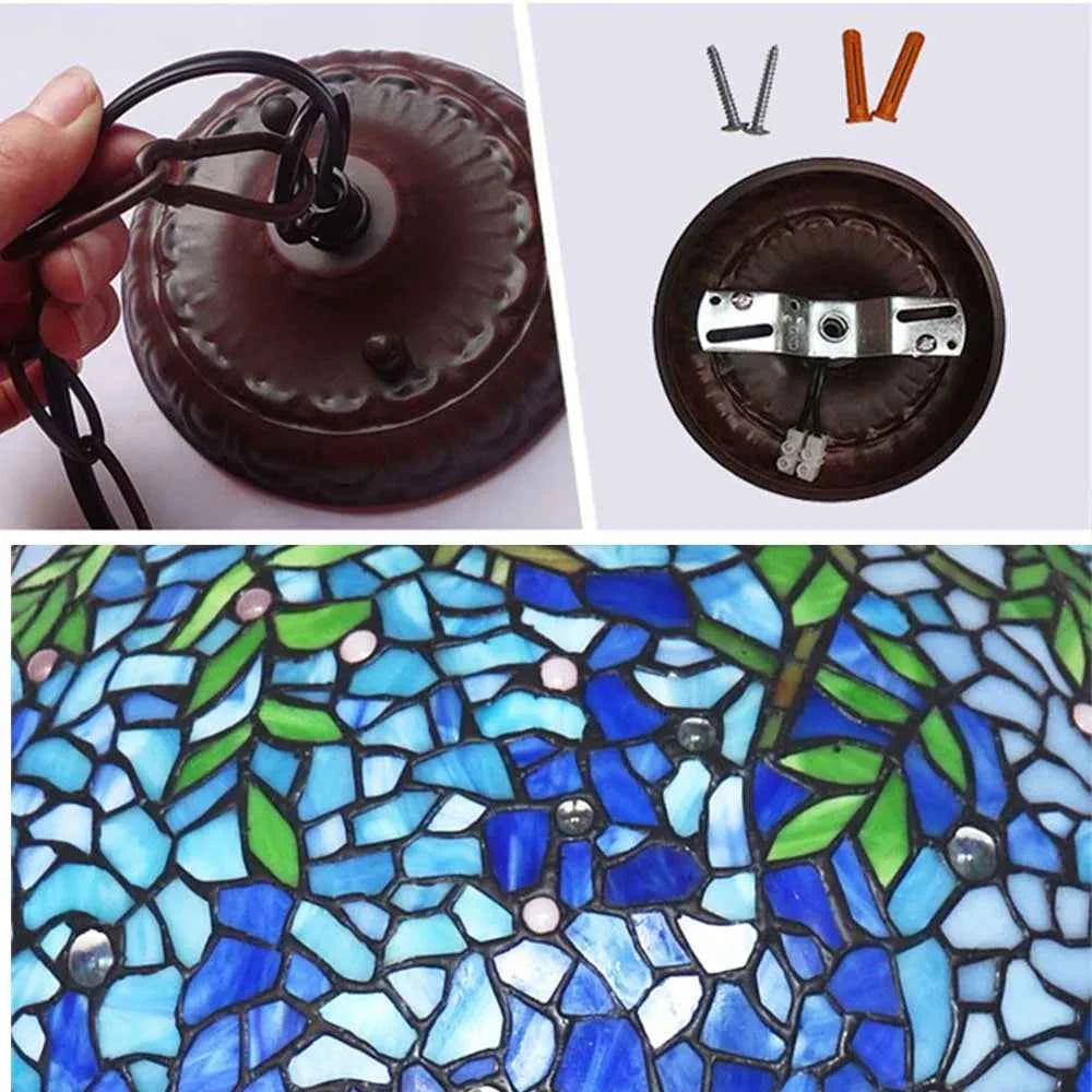 Tiffany Retro Pendant Light Stained Glass Wisteria Lamp Shade