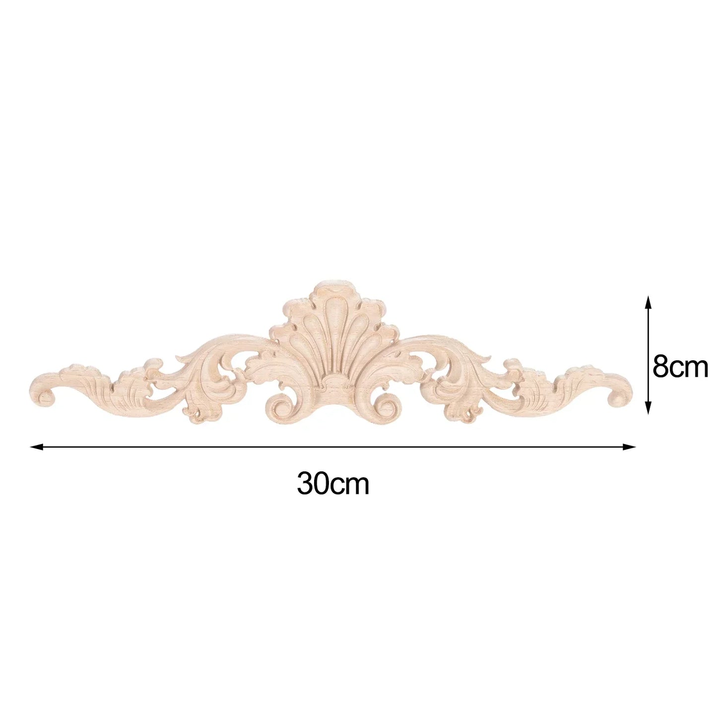 1Pc Crown Wooden Detal Strip Figurines Crafts Natural Floral Unpainted Wood Carved Corner Appliques Wall Door Furniture Decor
