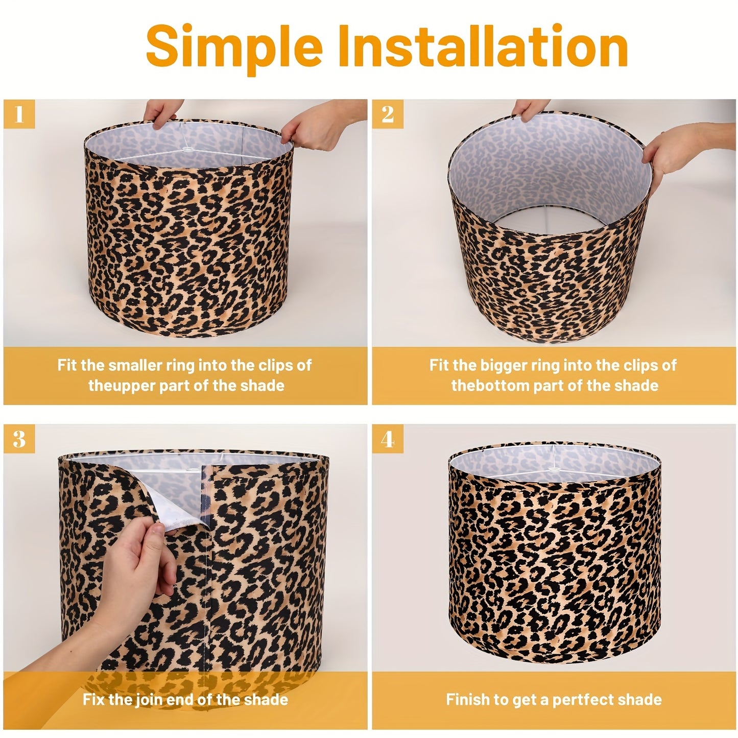 Large Lampshade Set Of 2 Drum Lampshades 15 "top X 15" Bottom X 12 "high, Large Lampshade Spider Pincer Lampshades With 10" Height Easy To Assemble Delicate Leopard Print Appearance Modern And Traditional Style Table Lamps, F - Adrianas Specialty Lamp Shades
