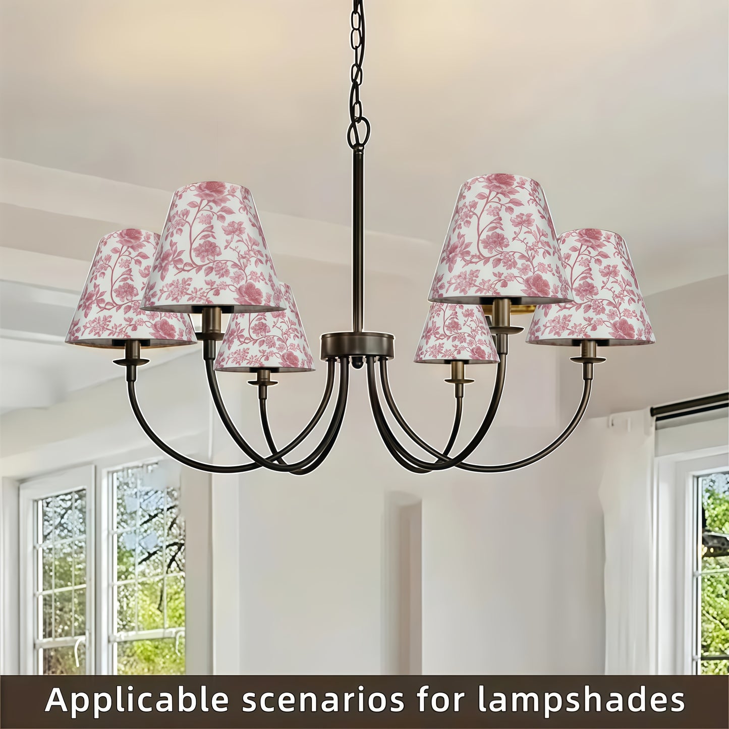 3/6pcs Pink & White Floral Empire Chandelier Shades