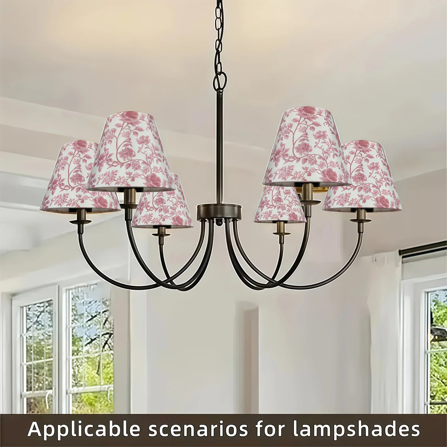 3/6pcs Pink & White Floral Empire Chandelier Shades