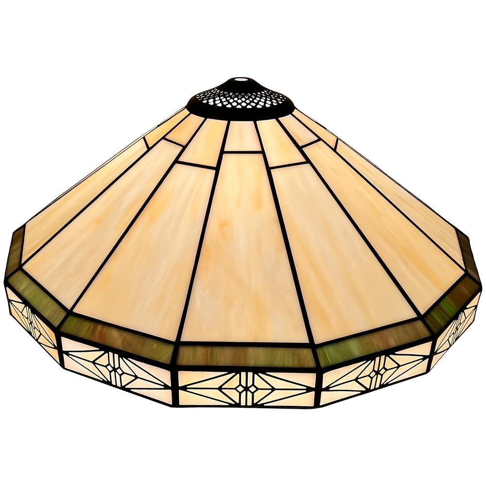 Mission Cream Style 16" Stained Glass Lamp Shade - Traditional Frosted Finish, Glass, Pagoda-Shaped Replacement for Table & Floor Lamps - Adrianas Specialty Lamp Shades