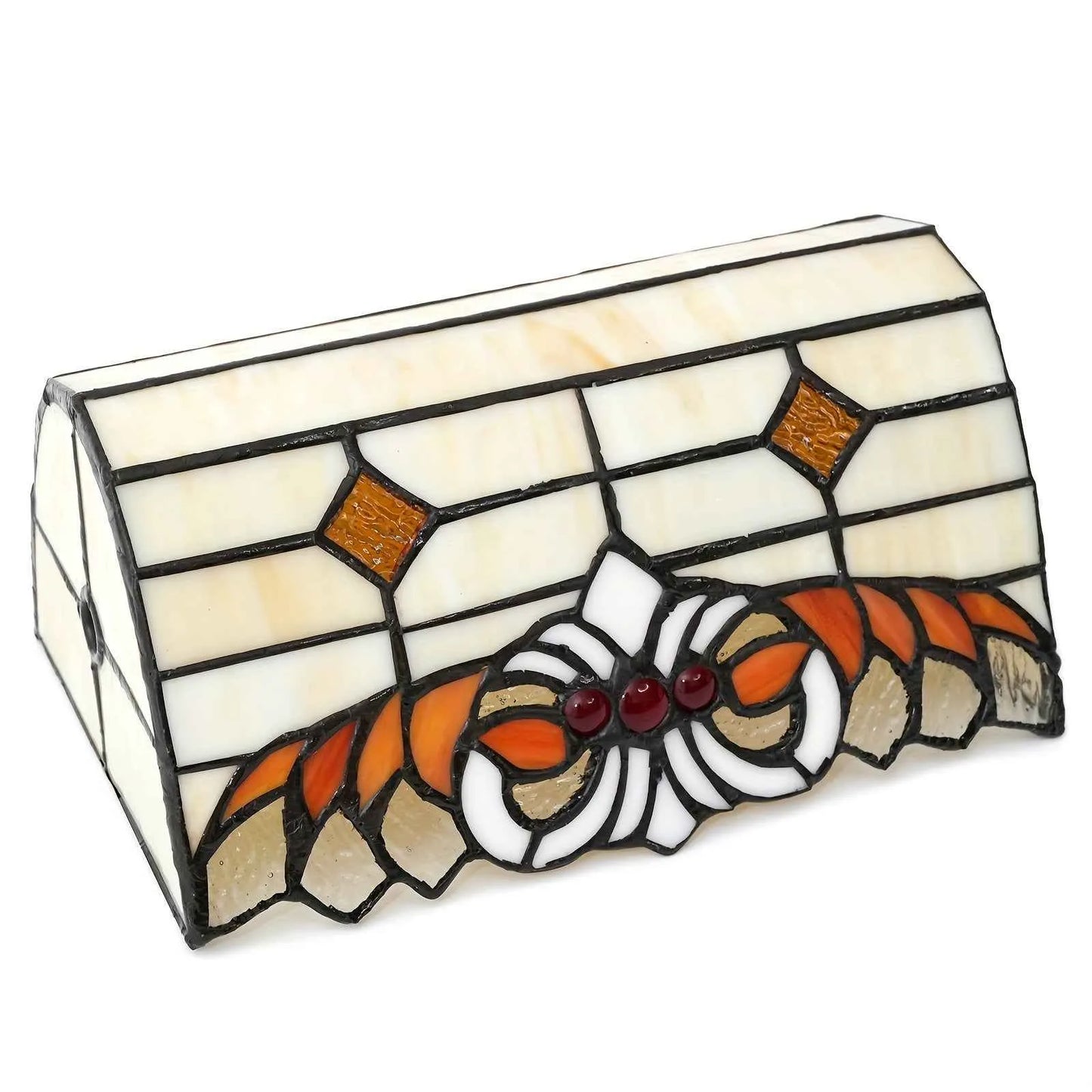 Tiffany Style Stained Glass Lamp Shade, Antique Finish Handcrafted Art Glass, Decorative Bankers Desk Light Cover, Retro Bird and Flower Pattern, No Electricity Required