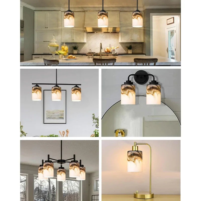 4-Pack Modern Marble Texture Glass Shades