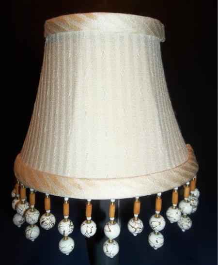 Cream Pin Stripe Beaded Chandelier - Adrianas Specialty Lamp Shades