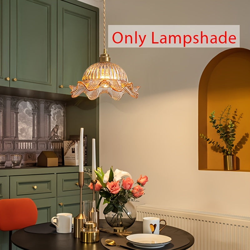 1pc Art Deco Amber Flower Glass Pendant Light Shade, Vintage Hanging Lampshade for Kitchen Island, Dining Room, Bedroom, Hallway - No Electricity or Battery Required - Adrianas Specialty Lamp Shades