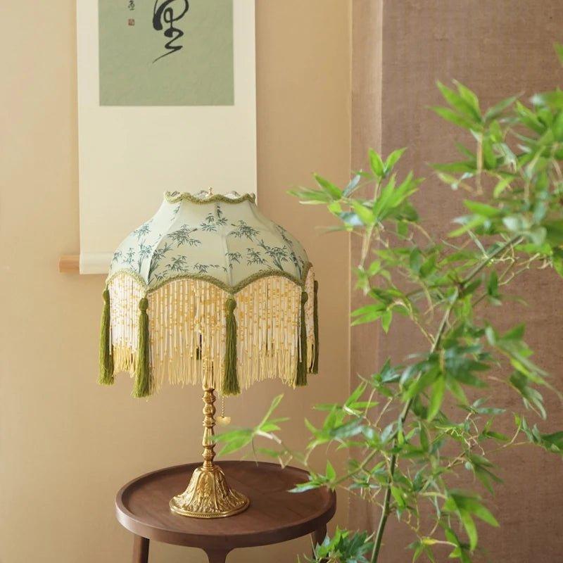 DX3-559 - Chinese Bamboo Lampshade With Tassels Luxury Retro Green Plants - Specialty Shades