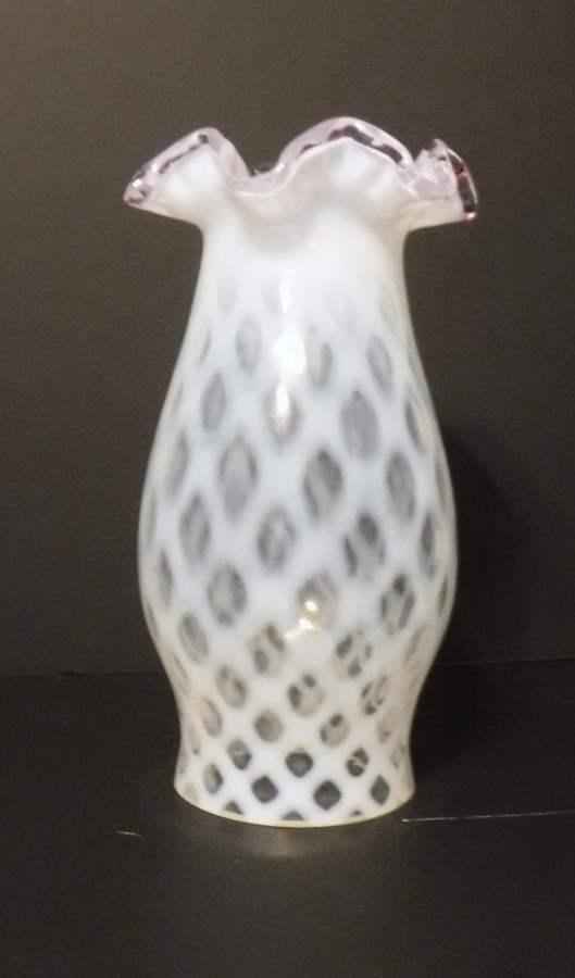White Fenton Glass Coin Cranberry Hurricane - Adrianas Specialty Lamp Shades