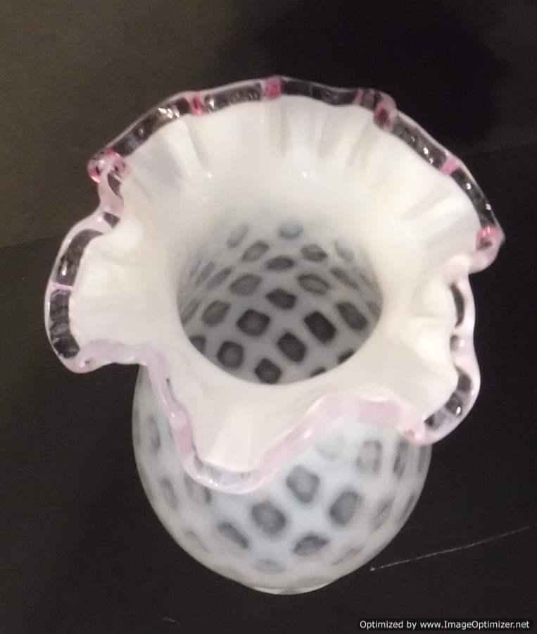 White Fenton Glass Coin Cranberry Hurricane - Adrianas Specialty Lamp Shades