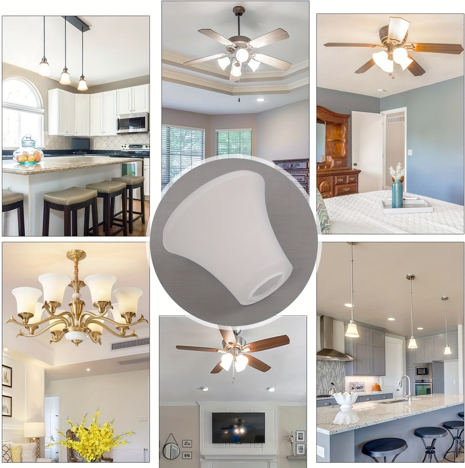 Modern Bell-Shaped Matte Glass Lampshade - Contemporary Ceiling Pendant Lighting Accessory, White Glass Light Cover, No Wiring Required - Pack of 1 - Adrianas Specialty Lamp Shades