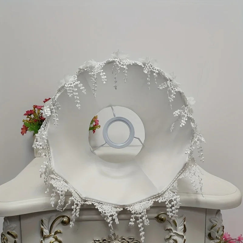 Elegant White Lace Fabric Table Lamp Shade with Crystal Drops