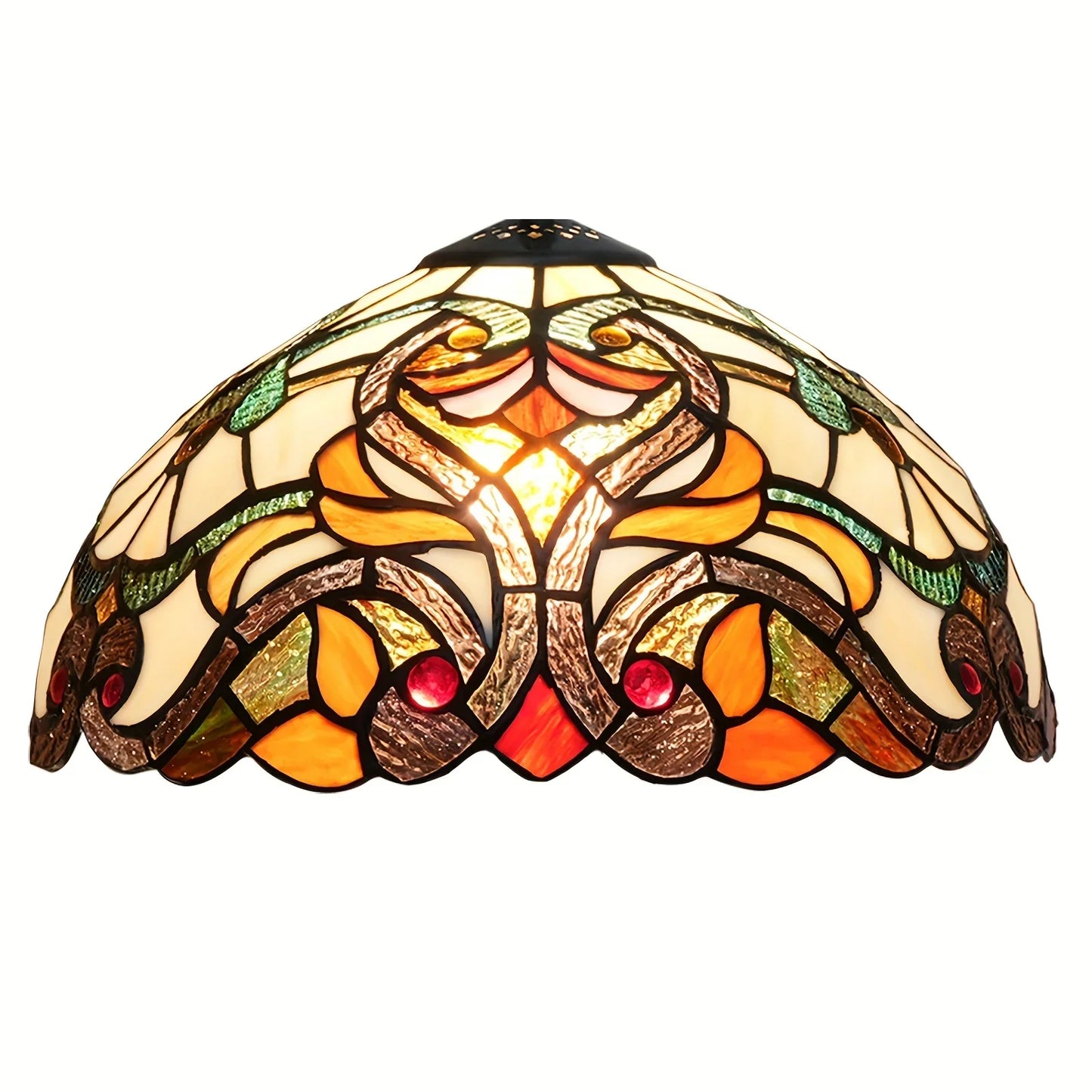 Stained Glass Lampshade with Crystal Beads & Green Leaves