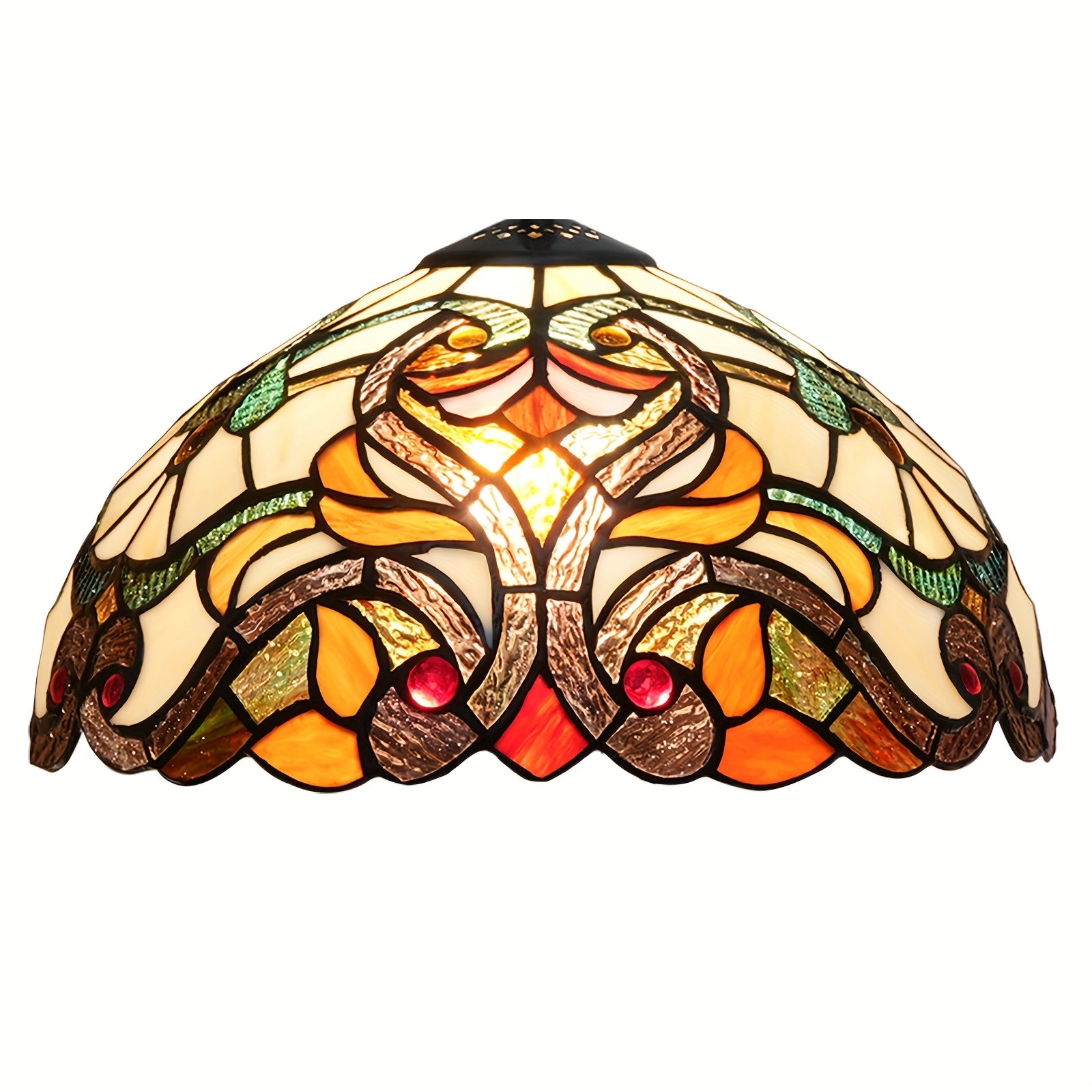 Stained Glass Lampshade with Crystal Beads & Green Leaves