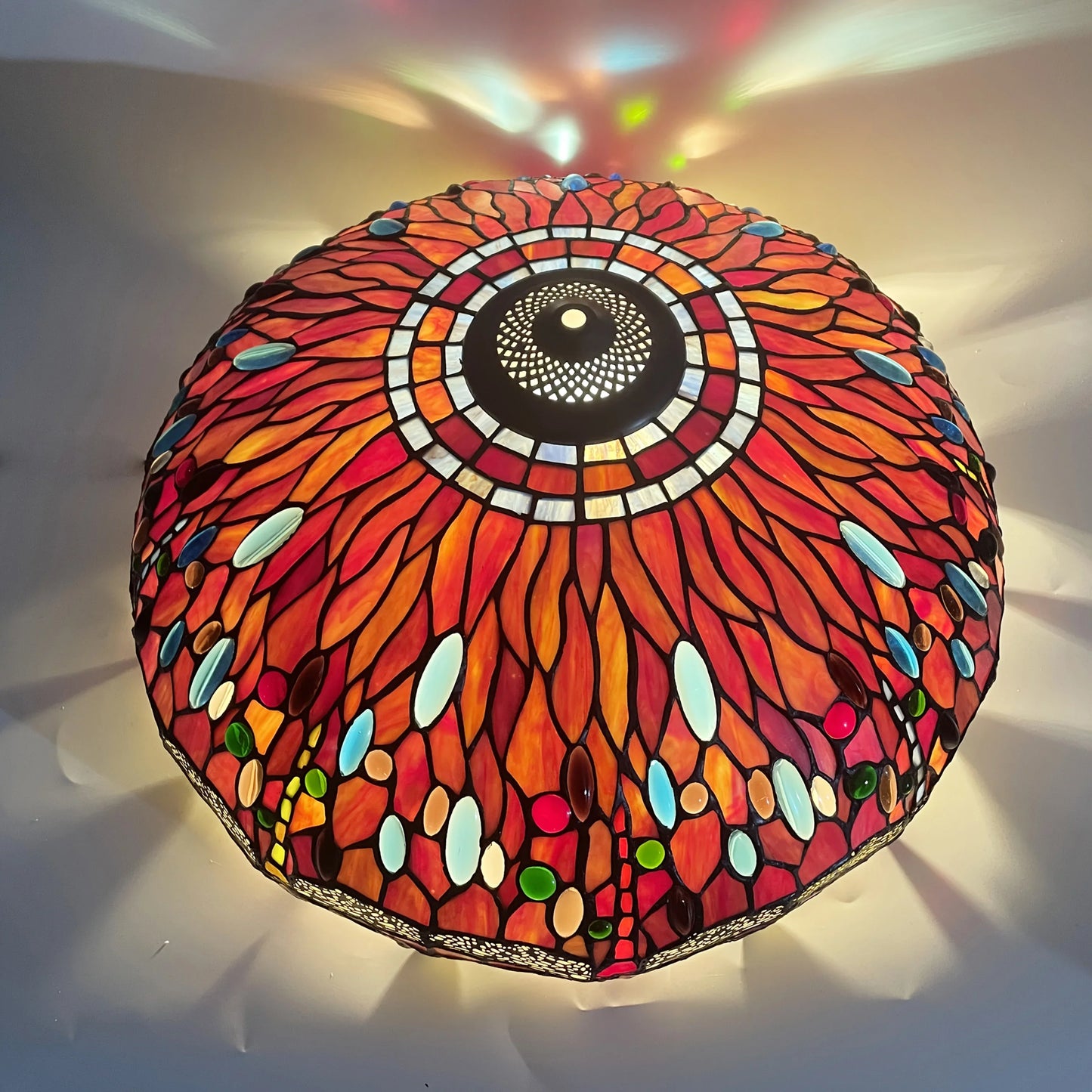 [Vintage Stained Glass] 20-Inch Vintage Dragonfly Stained Glass Lampshade