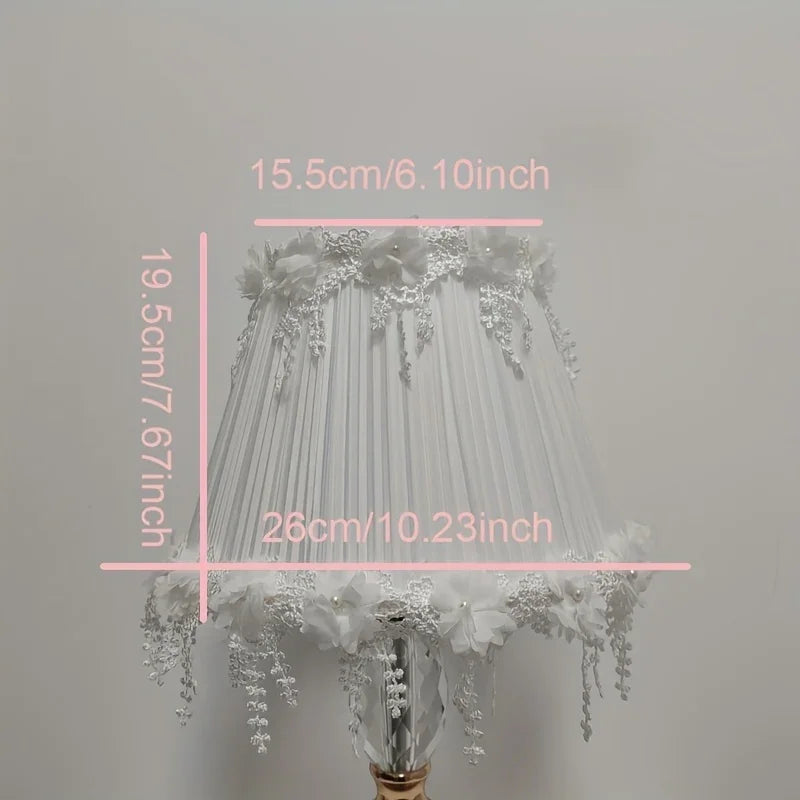Elegant White Lace Fabric Table Lamp Shade with Crystal Drops