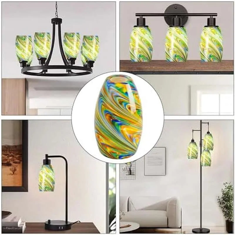 Glass Pendant Lamp Shade 4.72 Colorful Art Glass Chandeliers Cover Mini Oval Light Shade Replacement Shade Only Light Fixtures for Kitchen Island Dining Room, Living, Foyer, Hallway, Entry 1 - Pack