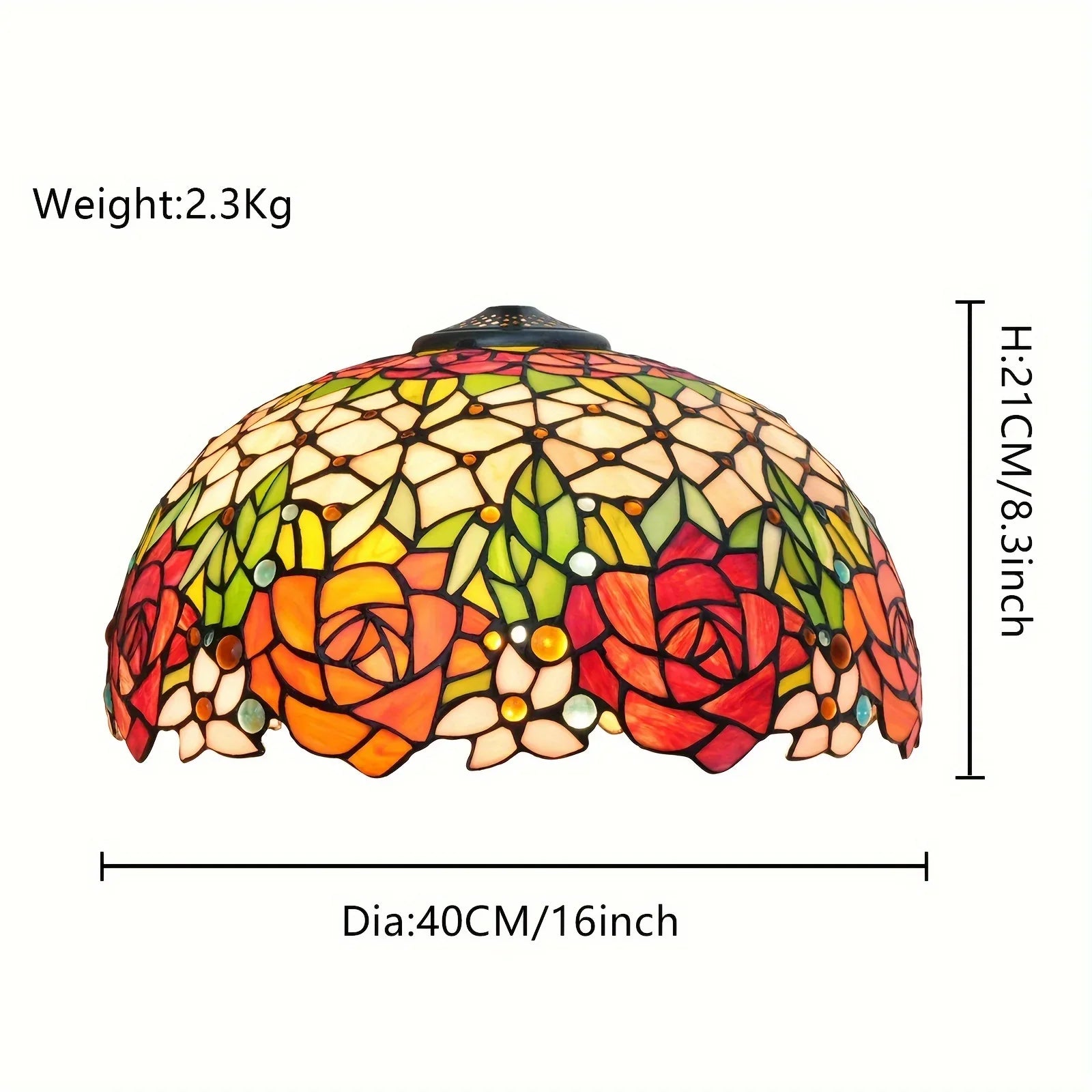 Luxury 16-Inch Rose Stained Glass Lamp Shade