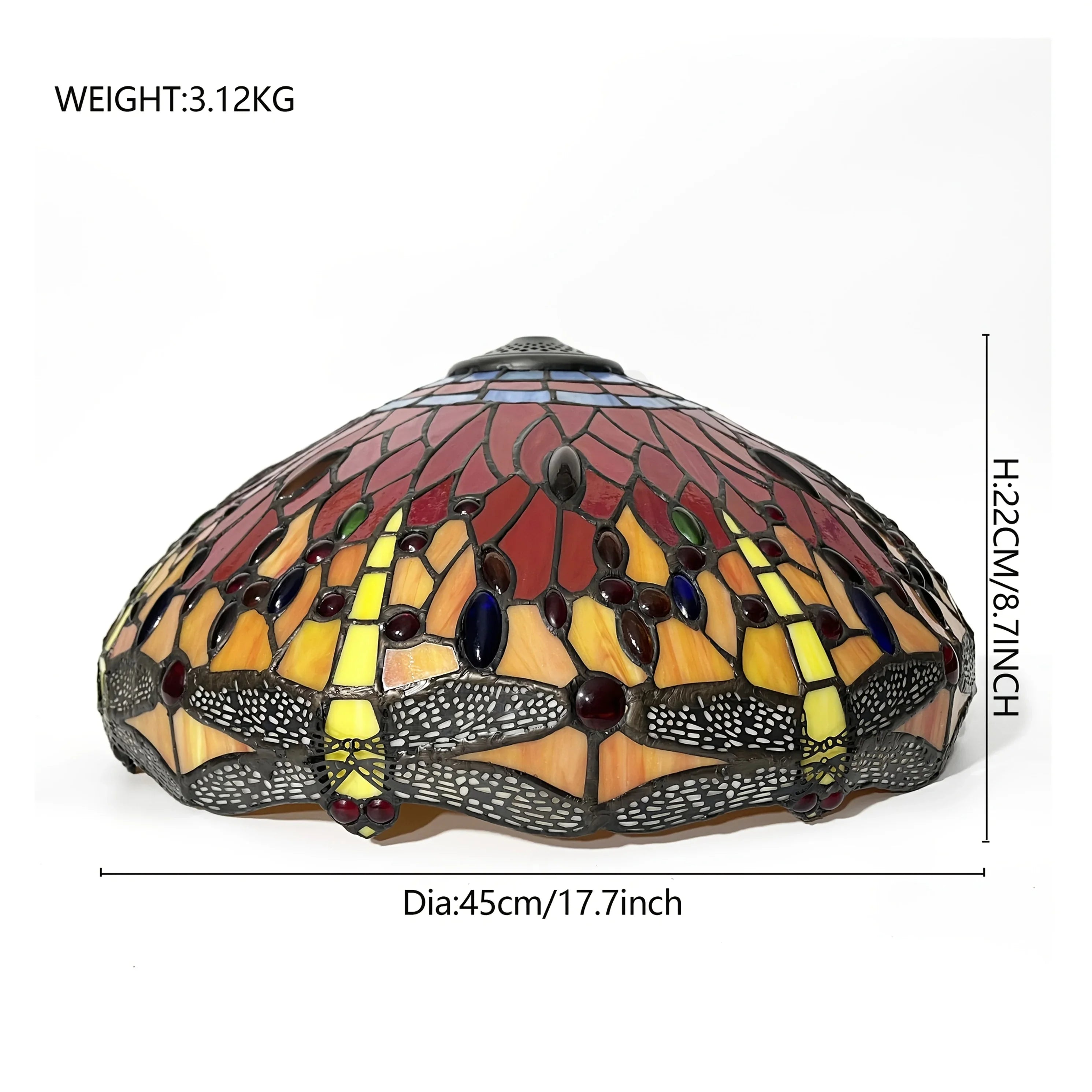 17.7 Inch Vintage Red & Orange Stained Glass Lampshade