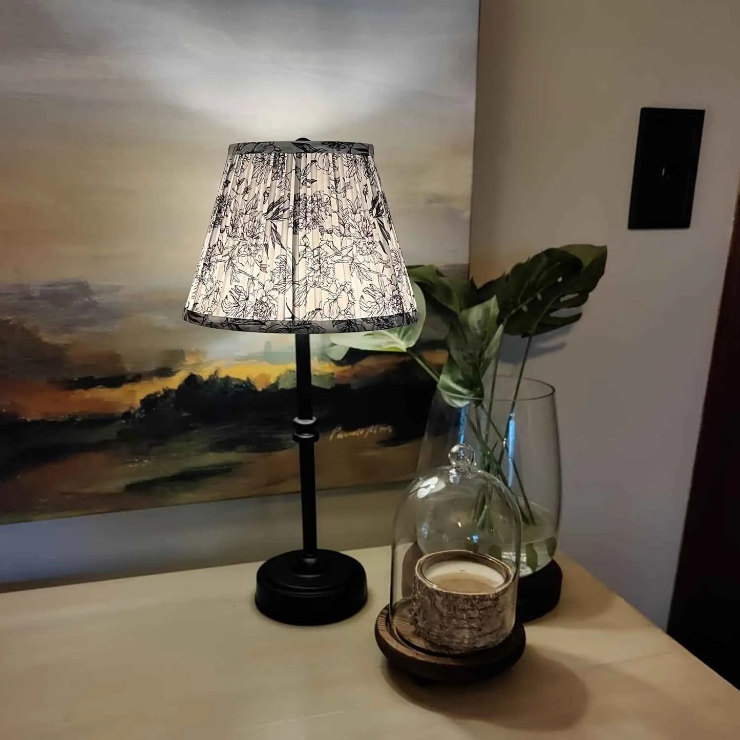 Blue Toile Floral Fabric Lampshade 6x10x7.5" - Artistic Decorative Clock-Shaped Cover for table lights, floor lights, and pendant lights