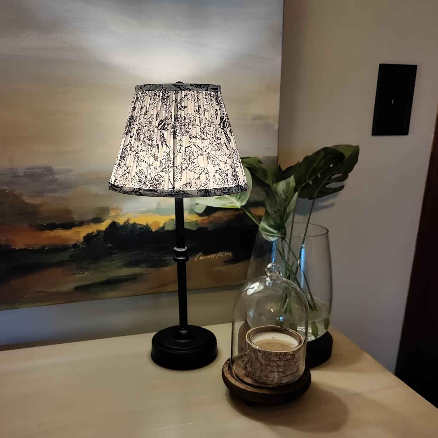 Blue Toile Floral Fabric Lampshade 6x10x7.5" - Artistic Decorative Clock-Shaped Cover for table lights, floor lights, and pendant lights