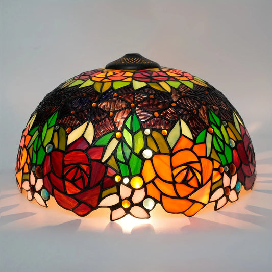 16-Inch Rose Stained Glass Lampshade Replacement