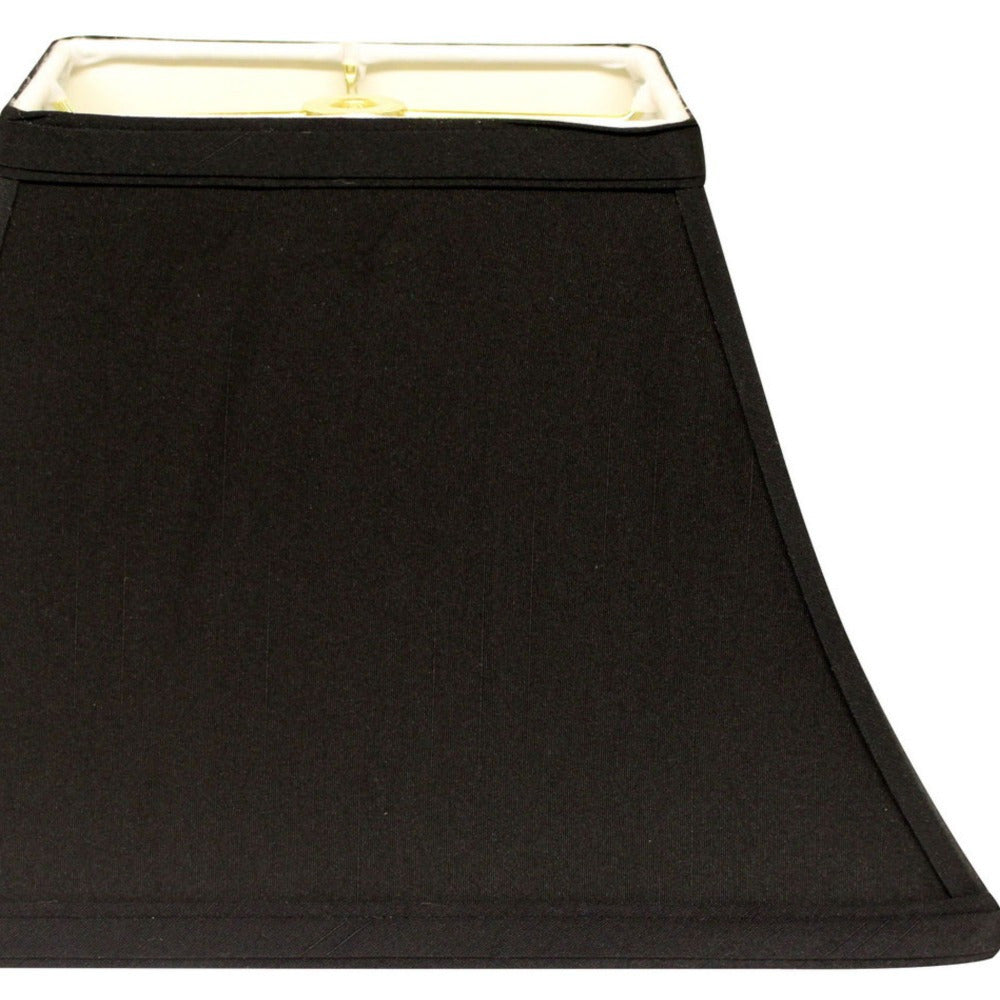 Rectangle Bell Hardback Lampshade with Washer Fitter, Black Natural Fabric Lampshade with White Lining for Table Lamps, 5" Top x 12" Bottom x 9" Height - Adrianas Specialty Lamp Shades