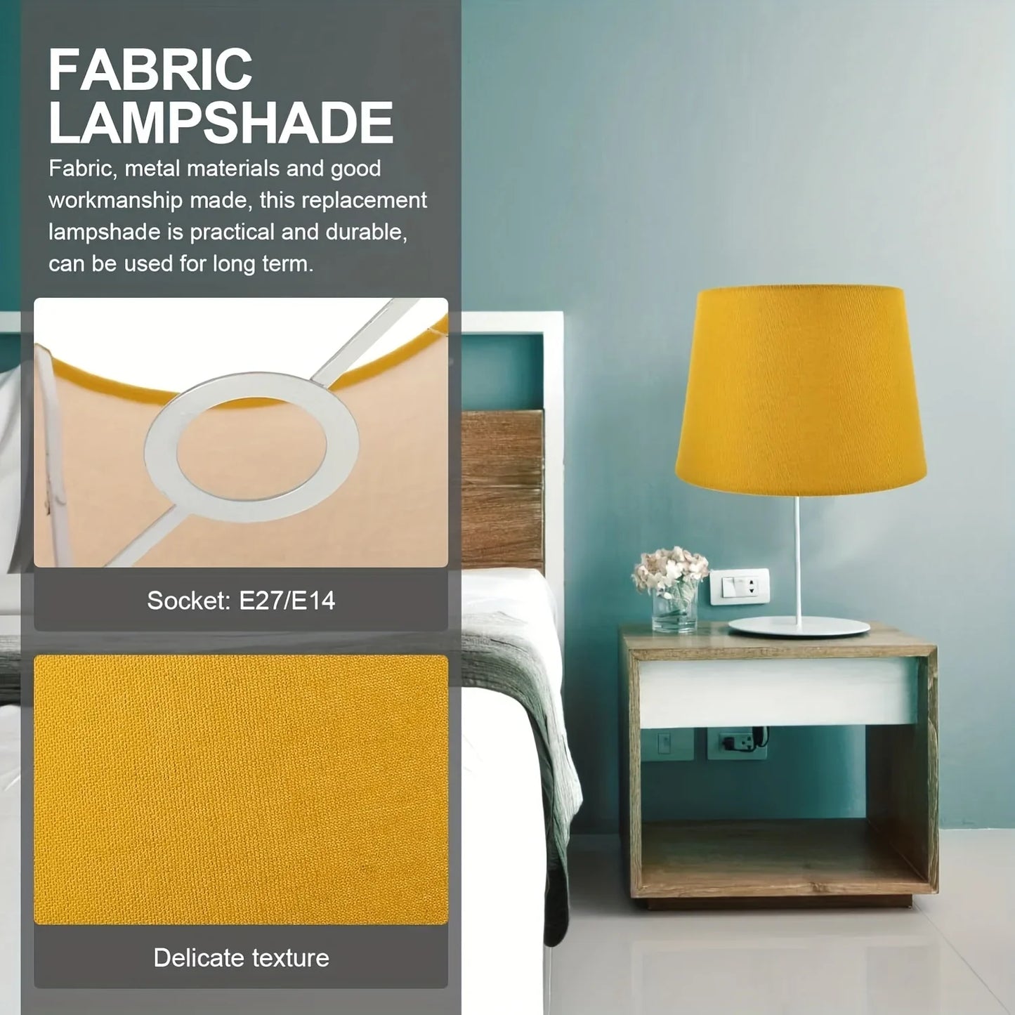 1pc Modern Drum-Shaped Yellow Linen Lampshade