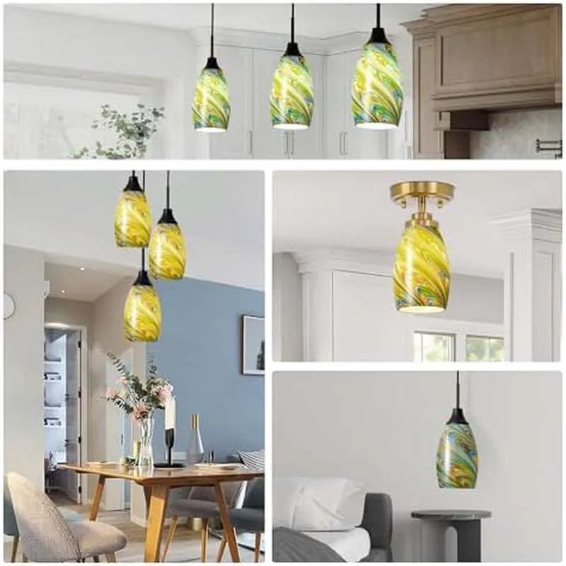 Glass Pendant Lamp Shade 4.72 Colorful Art Glass Chandeliers Cover Mini Oval Light Shade Replacement Shade Only Light Fixtures for Kitchen Island Dining Room, Living, Foyer, Hallway, Entry 1 - Pack