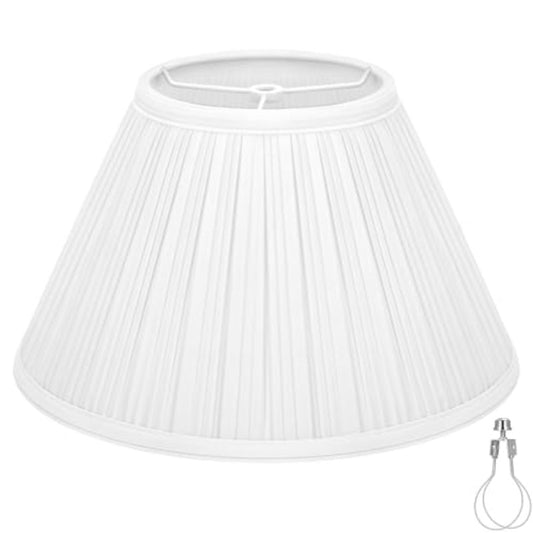 Traditional White Pleated Empire Lamp Shade Suitable for Table Lamps, Bedside & Wall Sconces - Wide Bell Top with Adapter Compatible for Mushroom Fixtures, Clip-On Replacement for Decor (No Revision) - Adrianas Specialty Lamp Shades